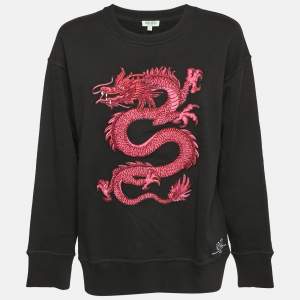 Kenzo Black Logo Embroidered Cotton Sweatshirt L