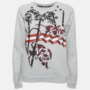 Kenzo Grey Embroidered Cotton Crew Neck Sweatshirt S