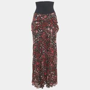 Kenzo Navy Blue Rose Print Silk Maxi Skirt M
