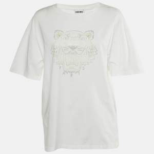Kenzo White Tiger Print Cotton Crew Neck T-Shirt L