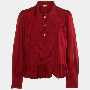 Kenzo Red Cotton Ruffle Button Front Shirt XL