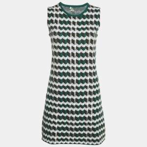 Kenzo Green Patterned Knit Beads Embellished Mini Dress S