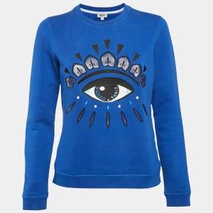 Kenzo Blue Eye Embroidered Cotton Crew Neck Sweatshirt S 