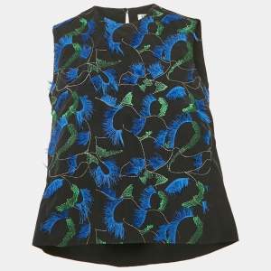 Kenzo Black Embroidered Crepe Sleeveless Top M
