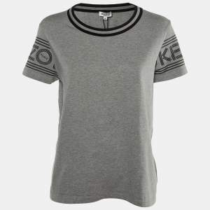 Kenzo Grey/Black Logo Cotton Printed Sleeve Round Neck T-Shirt M