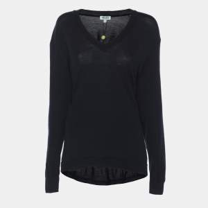 Kenzo Navy Blue Wool Knit V Neck Pullover Sweater S