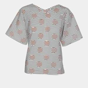 Kenzo White Striped Printed Cotton Tunic Blouse L