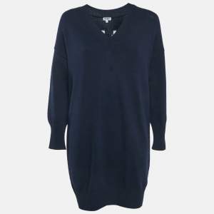 Kenzo Navy Blue Logo Intarsia Rib Knit Mini Sweater Dress S