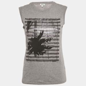 Kenzo Grey Printed Cotton Knit Sleeveless Top S