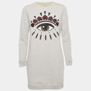 Kenzo Grey Evil Eye Embroidered Cotton Knit Long Sweatshirt S