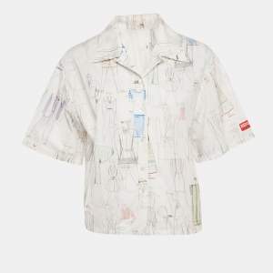 Pre Owned Kenzo White Sketch Print Cotton Boxy Shirt M