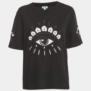 Pre Owned Kenzo Black Eye Embroidered Cotton Crewneck T-shirt L