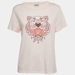 Pre Owned Kenzo Pink Tiger Print Jersey Crewneck T-Shirt L