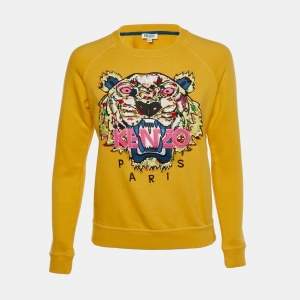 Pre Owned Kenzo Yellow Tiger Applique Cotton Sweatshirt XS