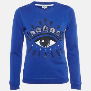Pre Owned Kenzo Blue Logo Embroidery Cotton Crew Neck Sweatshirt XS