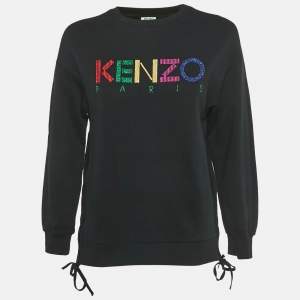 Pre Owned Kenzo Black Logo Lurex Embroidery Cotton Zip Detail Sweatshirt S