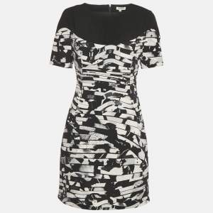 Pre Owned Kenzo Black /White Printed Crepe Mini Dress M