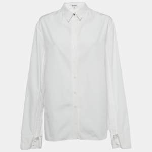 Pre Owned Kenzo White Poplin Drawstring Ruche Sleeve Shirt L