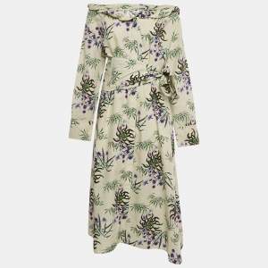 Pre Owned Kenzo Beige Floral Print Cotton & Linen Maxi Dress L
