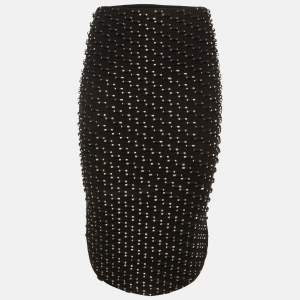 Pre Owned Kenzo Black Knit Studded Fitted Midi Skirt S