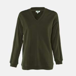Pre Owned Kenzo Olive Green Logo Applique Cotton Sweatshirt M 