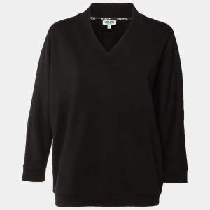Pre Owned Kenzo Black Cotton Knit Logo Applique Sweatshirt  S 