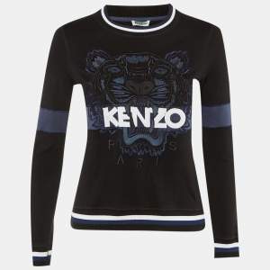 Pre Owned Kenzo Black Tiger Embroidered Cotton Crew Neck Sweatshirt S