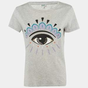 Pre Owned Kenzo Grey Eye Print Cotton T-Shirt S 