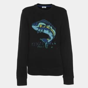 Pre Owned Kenzo Dark Navy Fish Embroidered Jersey Sweater S