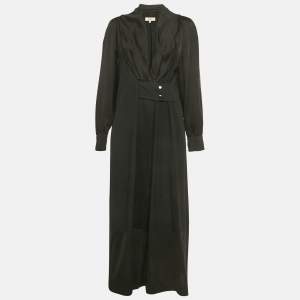 مملوكة مسبقًا Kenzo Black Sateen and Jersey Trim Maxi Dress L