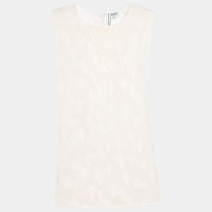 Pre Owned Kenzo Cream Brocade Fabric Sleeveless Tops M