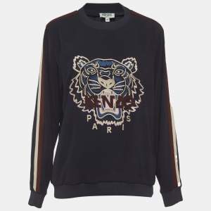 Pre Owned Kenzo Blue Tiger Embroidered Crepe Sweatshirt M