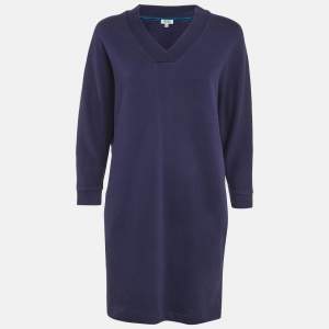 Pre Owned Kenzo Blue Jersey Cotton V-Neck Mini Dress XS