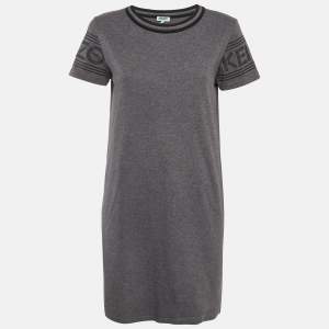 Pre Owned Kenzo Grey Logo Print Jersey T-Shirt Dress S