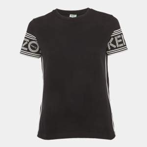 Pre Owned Kenzo Black Logo Print Jersey Crewneck T-Shirt XS