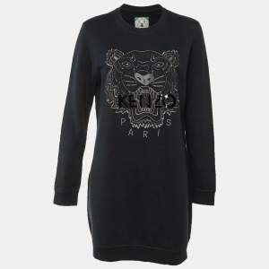 Pre Owned Kenzo Black Tiger Embroidered Cotton Knit Dress L