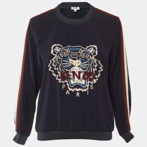 مملوكة مسبقًا Kenzo Navy Blue Logo Embroidered Crepe Crew Neck Sweatshirt M