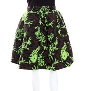 Pre Owned Kenzo Multicolor Jacquard Quilted Pleated Tool Monster Skirt M