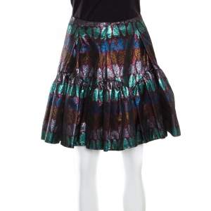 Pre Owned Kenzo Metallic Lurex Jacquard Heart Patterned Gathered Mini Skirt M