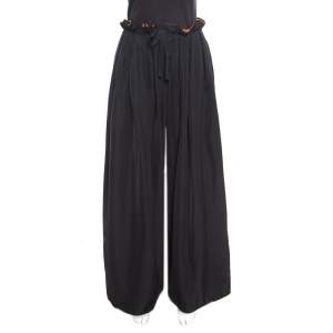 Pre Owned Kenzo Black and Gold Paper Bag Waist Wide Leg Reversible Pants M