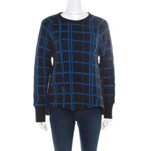 Pre Owned Kenzo Black and Blue Checkered Flared Hem Sweatshirt L