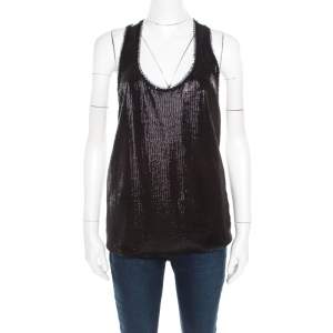 Kenzo Monochrome Sequined Front Polka Dotted Racer Back Top L