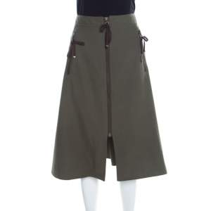 Pre Owned Kenzo Military Green Zip Front Midi Skirt M