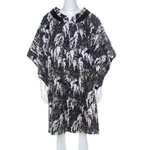 Pre Owned Kenzo Defilé Black Floral Print Textured Cotton Oversized Shift Dress L