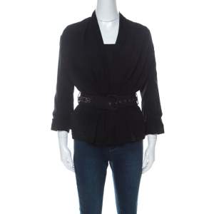 Kenzo Black Crepe Embellished Belt Detail Blazer S 