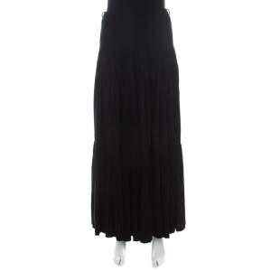 Pre Owned Kenzo Black Pleated Jersey A Line Maxi Skirt S