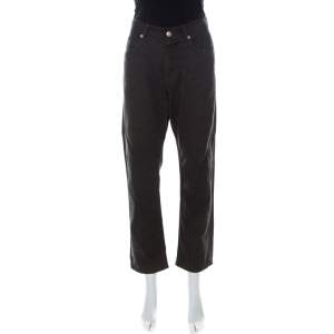 Kenzo Charcoal Grey Micro Checks Cotton Straight Leg Pants L