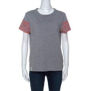 Pre Owned Kenzo Grey Printed Sleeve Cotton T Shirt M