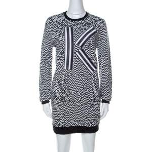 Pre Owned Kenzo Monochrome Molleton Chevron Sweatshirt Dress M