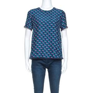 Pre Owned Kenzo Multicolor Printed Silk Short Sleeve Top S